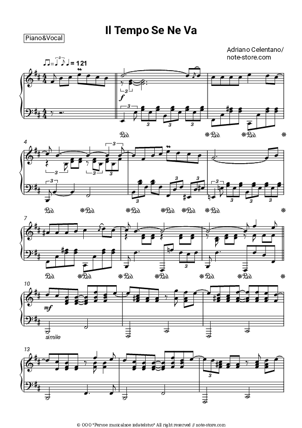 Il Tempo Se Ne Va - Adriano Celentano Piano Sheet Music - Piano.Solo
