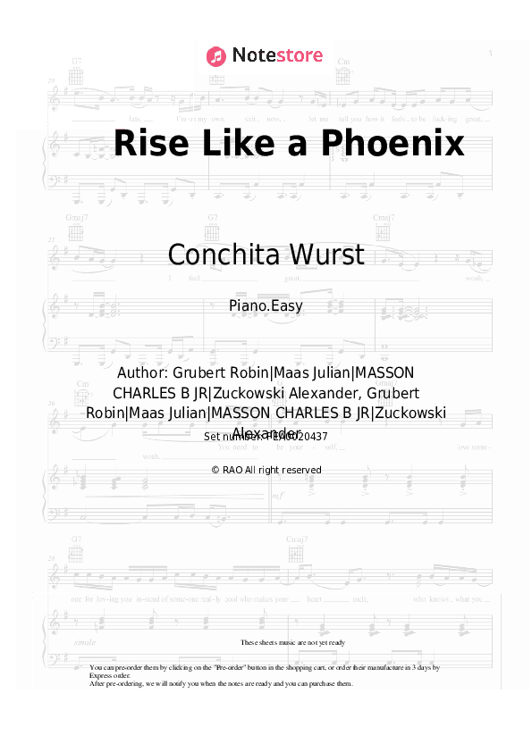 Rise Like a Phoenix - Conchita Wurst Piano Sheet Music Easy - Piano.Easy