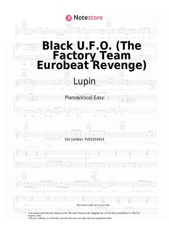 Black U.F.O. (The Factory Team Eurobeat Revenge) - Lupin Piano Sheet Music Easy and Vocal - Piano&Vocal.Easy