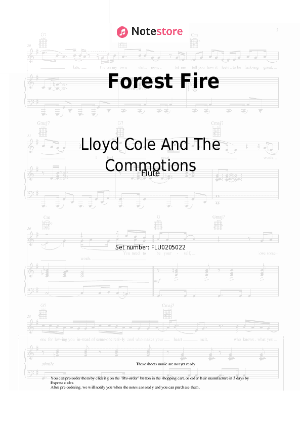 Forest Fire - Lloyd Cole And The Commotions Flute Sheet Music - Flute