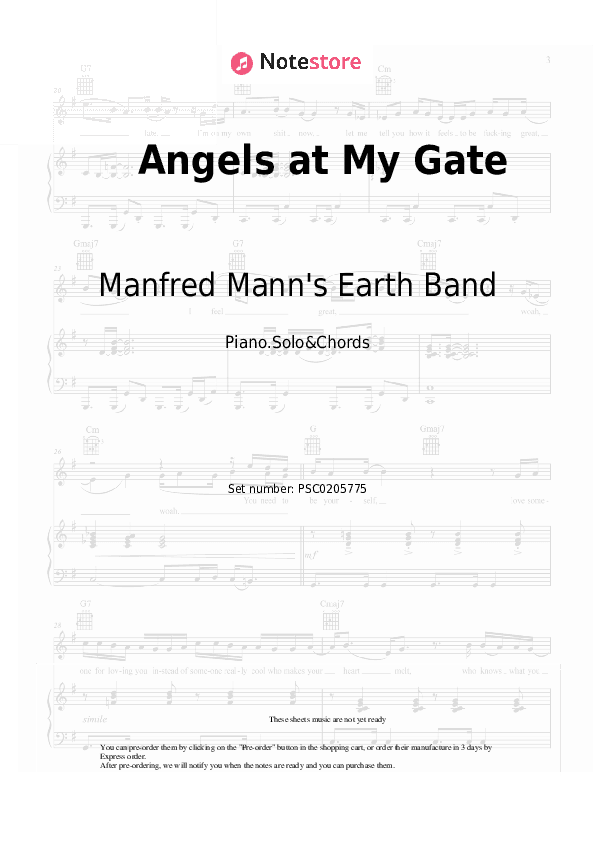 Angels at My Gate - Manfred Mann's Earth Band Piano Sheet Music and Chords - Piano.Solo&Chords