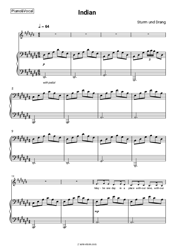 Indian - Sturm und Drang Piano Sheet Music with the Voice part - Piano&Vocal
