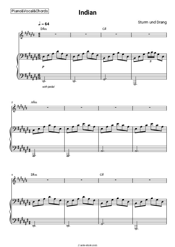 Indian - Sturm und Drang Piano Sheet Music with the Vocal and Chords - Piano&Vocal&Chords