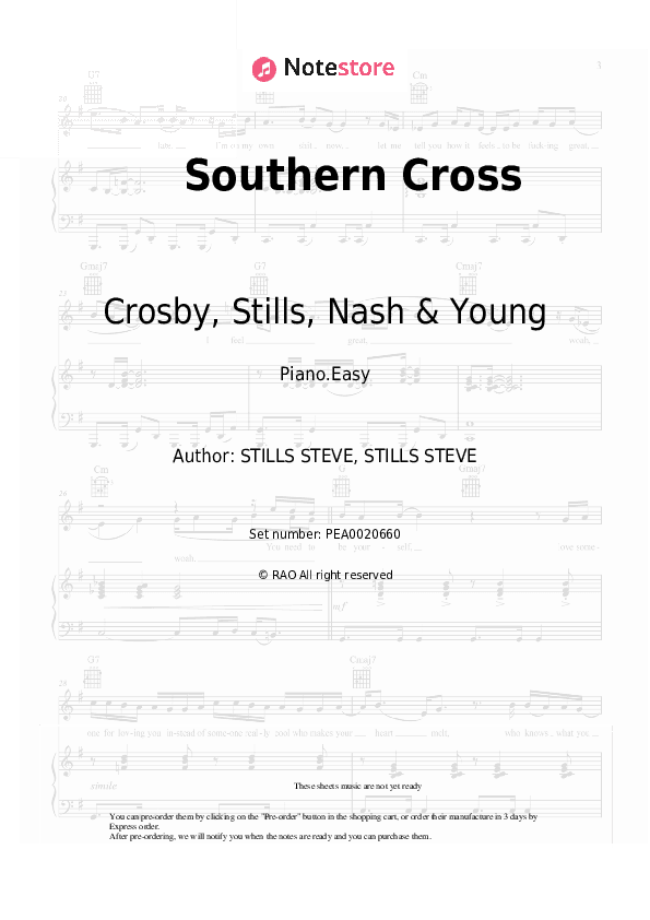 Southern Cross - Crosby, Stills, Nash & Young Piano Sheet Music Easy - Piano.Easy