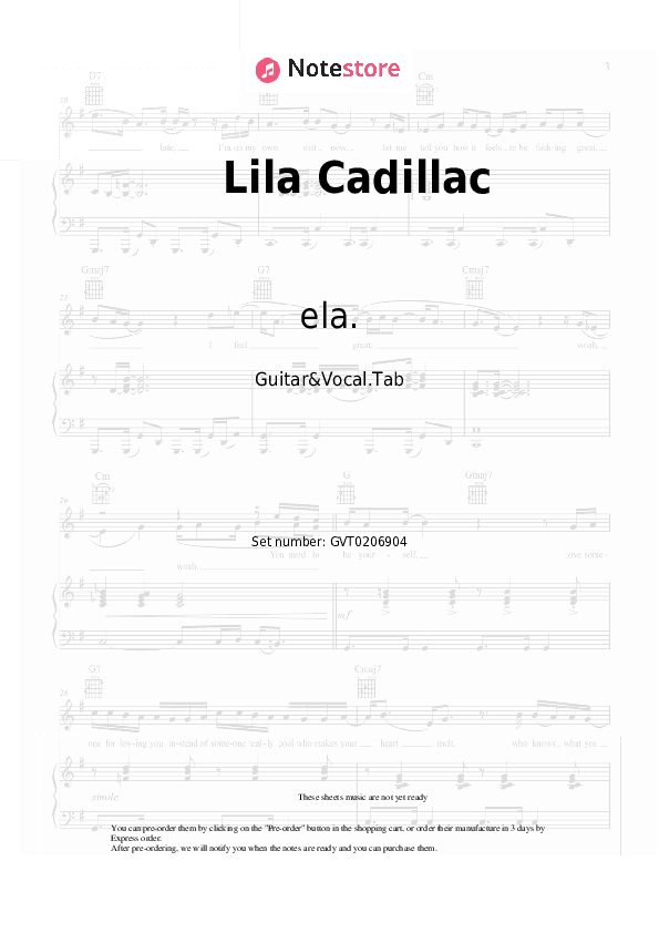 Lila Cadillac - ela. Chords and Voice - Guitar&Vocal.Tab