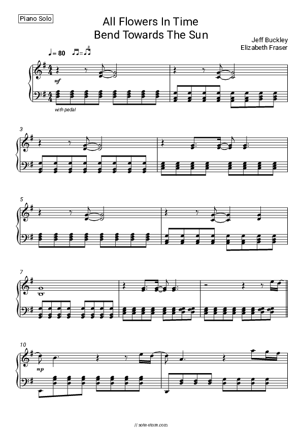 All Flowers In Time Bend Towards The Sun - Jeff Buckley, Elizabeth Fraser Piano Sheet Music - Piano.Solo