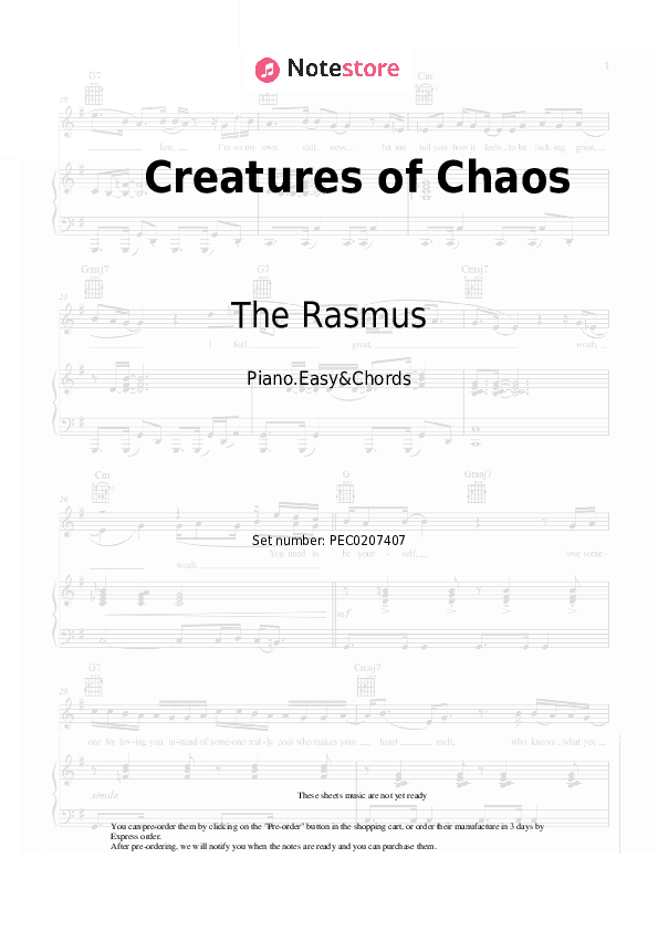 Creatures of Chaos - The Rasmus Sheet Music Easy and Chords - Piano.Easy&Chords
