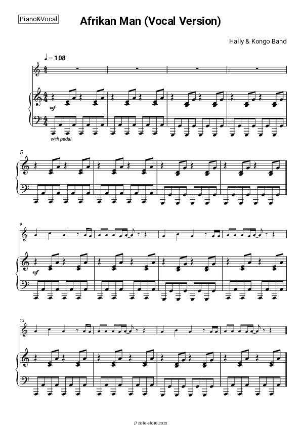 Afrikan Man (Vocal Version) - Hally & Kongo Band Piano Sheet Music with the Voice part - Piano&Vocal