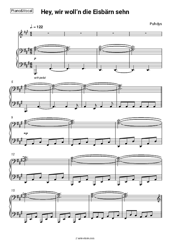 Hey, wir woll’n die Eisbärn sehn - Puhdys Piano Sheet Music with the Voice part - Piano&Vocal