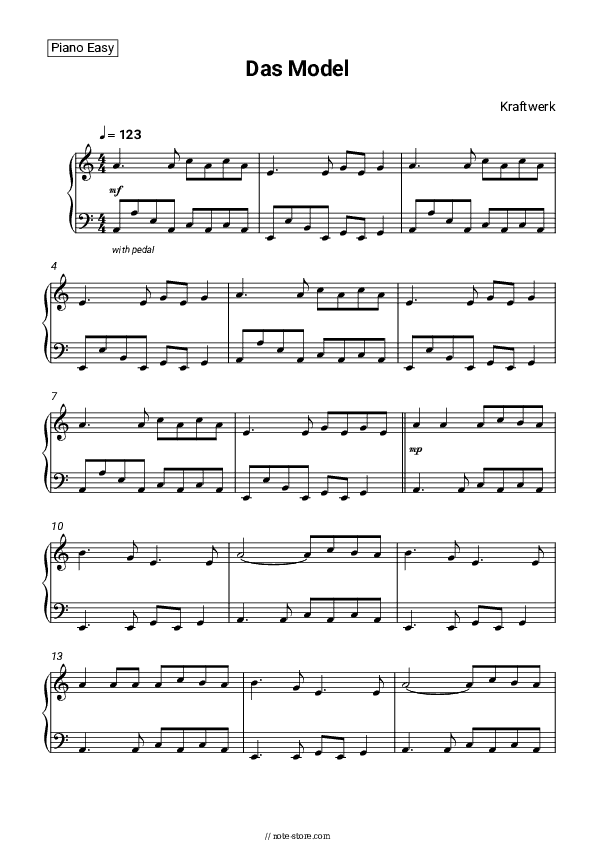 Das Model - Kraftwerk Piano Sheet Music Easy - Piano.Easy