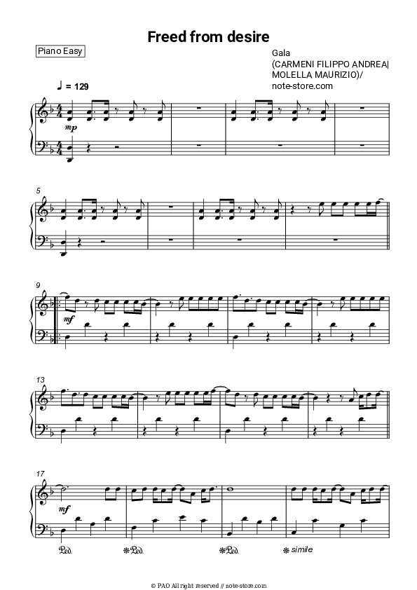 Freed from desire - Gala Piano Sheet Music Easy - Piano.Easy