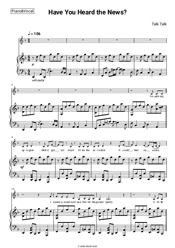 Have You Heard the News? - Talk Talk Piano Sheet Music with the Voice part - Piano&Vocal