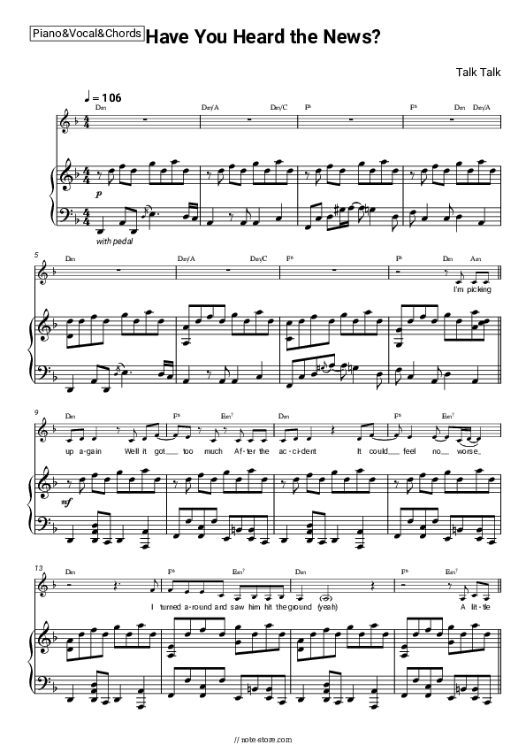 Have You Heard the News? - Talk Talk Piano Sheet Music with the Vocal and Chords - Piano&Vocal&Chords