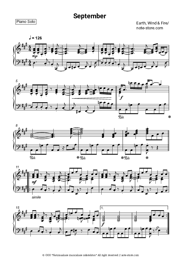 September - Earth, Wind & Fire Piano Sheet Music - Piano.Solo