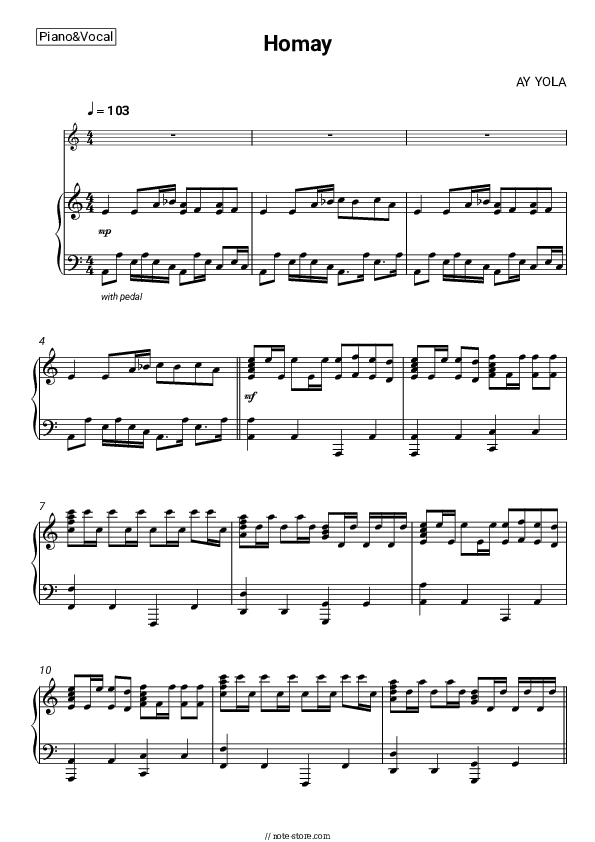 Homay - AY YOLA Piano Sheet Music with the Voice part - Piano&Vocal