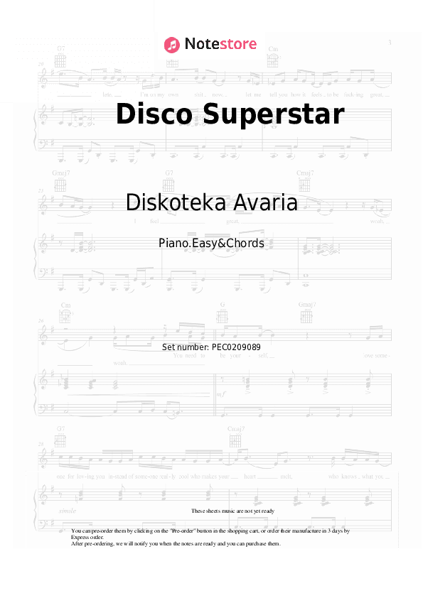 Disco Superstar - Diskoteka Avaria Sheet Music Easy and Chords - Piano.Easy&Chords