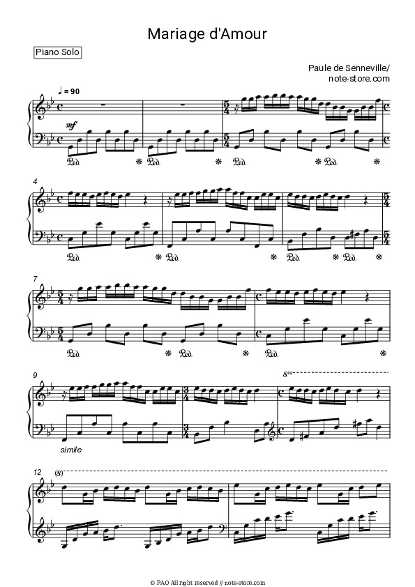 Mariage d'amour - Paul de Senneville Piano Sheet Music - Piano.Solo