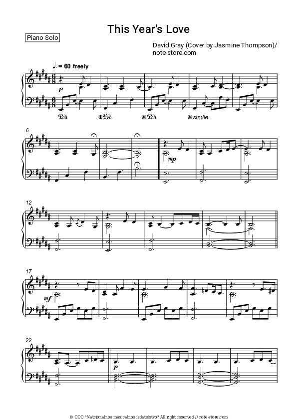 This Year's Love - Jasmine Thompson Piano Sheet Music - Piano.Solo