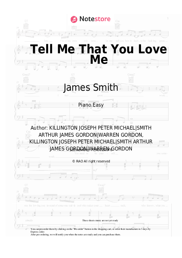 Tell Me That You Love Me - James Smith Piano Sheet Music Easy - Piano.Easy