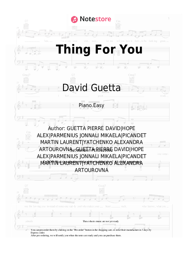 Thing For You - David Guetta, Martin Solveig Piano Sheet Music Easy - Piano.Easy