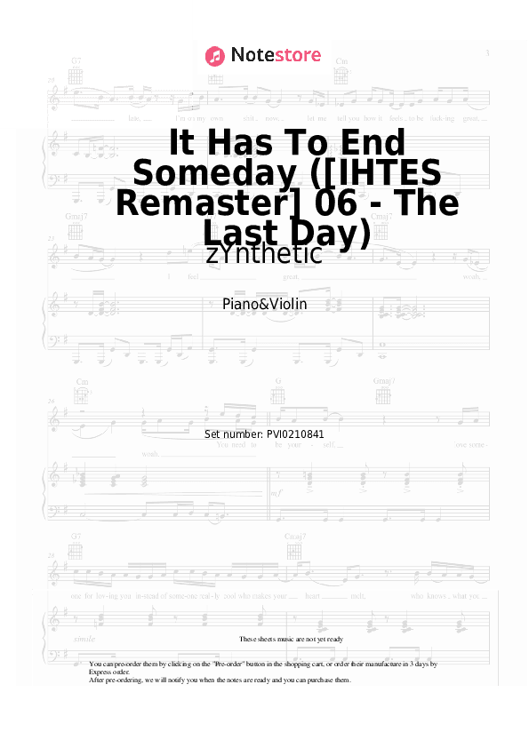 It Has To End Someday ([IHTES Remaster] 06 - The Last Day) - zYnthetic Piano Sheet Music and Violin - Piano&Violin