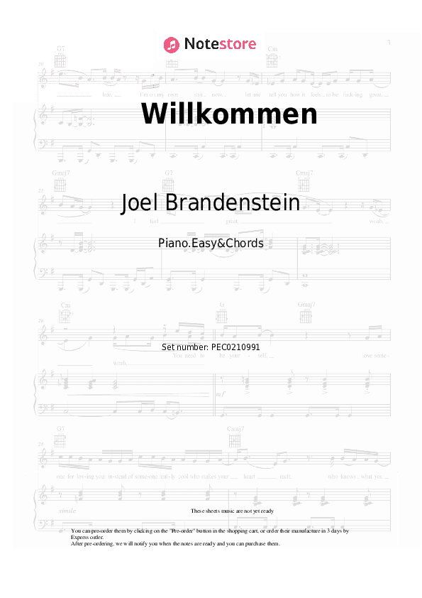 Willkommen - Joel Brandenstein Sheet Music Easy and Chords - Piano.Easy&Chords
