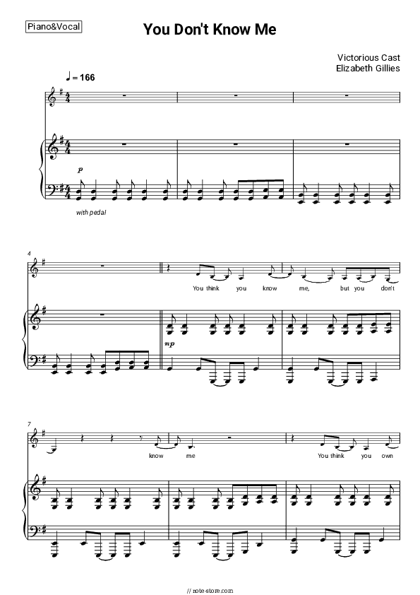 You Don't Know Me - Victorious Cast, Elizabeth Gillies Piano Sheet Music with the Voice part - Piano&Vocal