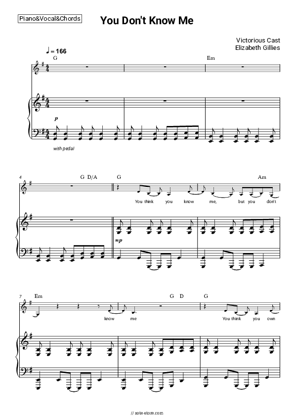 You Don't Know Me - Victorious Cast, Elizabeth Gillies Piano Sheet Music with the Vocal and Chords - Piano&Vocal&Chords