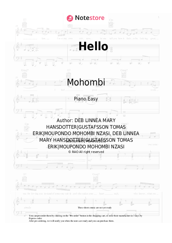 Hello - Mohombi Piano Sheet Music Easy - Piano.Easy