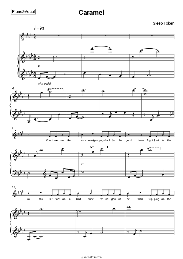 Caramel - Sleep Token Piano Sheet Music with the Voice part - Piano&Vocal