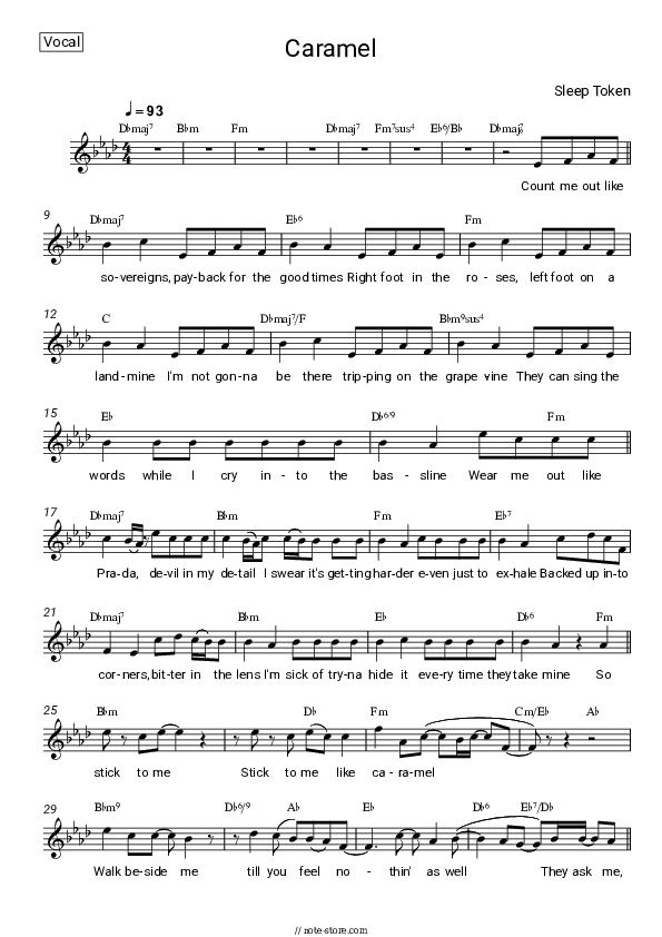 Caramel - Sleep Token Vocal Sheet Music - Vocal