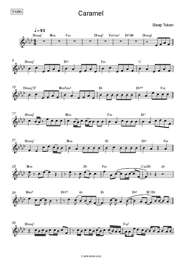 Caramel - Sleep Token Violin Sheet Music - Violin