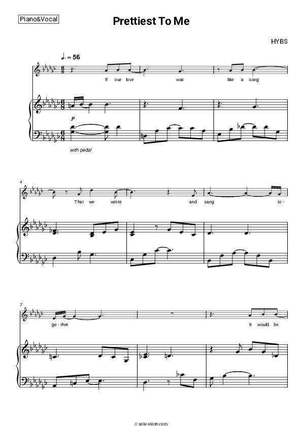 Prettiest To Me - HYBS Piano Sheet Music with the Voice part - Piano&Vocal