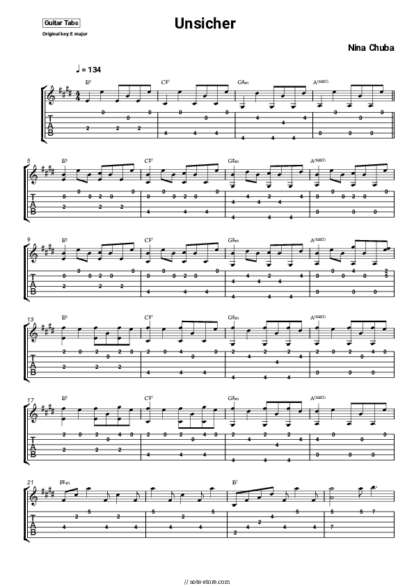 Unsicher - Nina Chuba Tabs - Guitar.Tabs