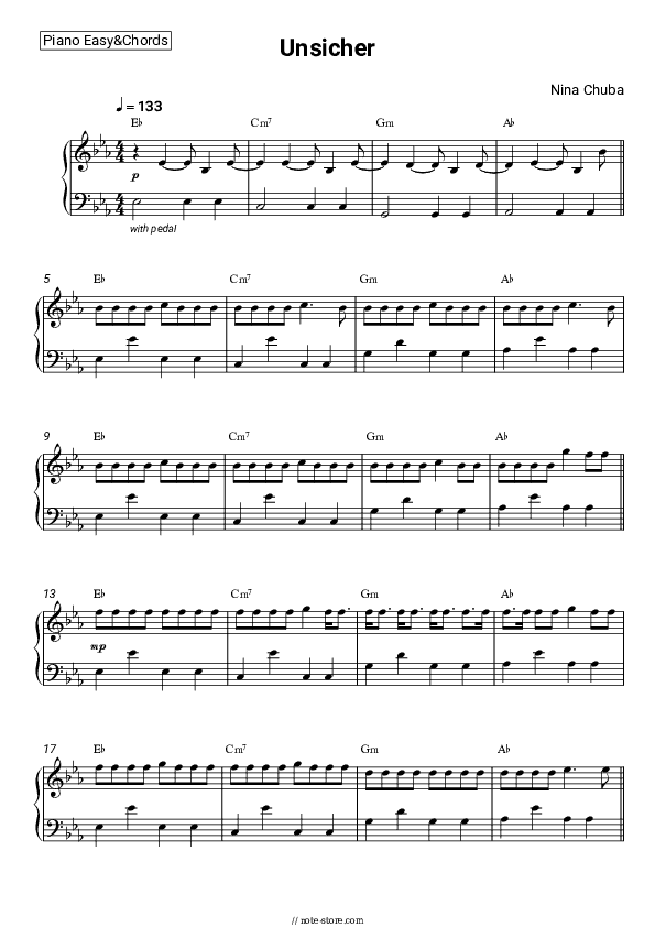 Unsicher - Nina Chuba Sheet Music Easy and Chords - Piano.Easy&Chords