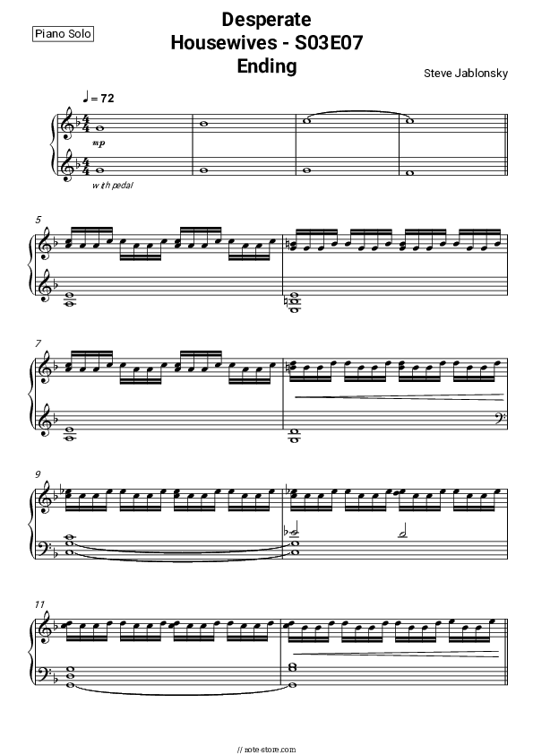 Desperate Housewives - S03E07 Ending - Steve Jablonsky Piano Sheet Music - Piano.Solo