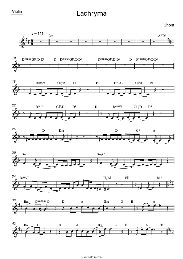 Lachryma - Ghost Violin Sheet Music - Violin