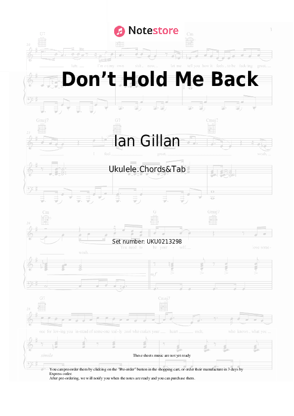 Don’t Hold Me Back - Ian Gillan Ukulele Sheet Music - Ukulele.Chords&Tab