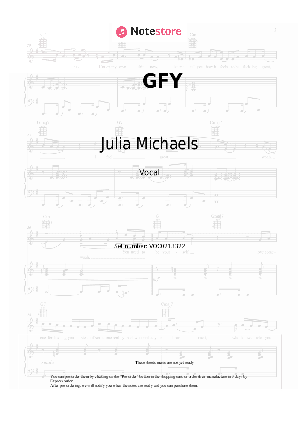 GFY - Julia Michaels Vocal Sheet Music - Vocal
