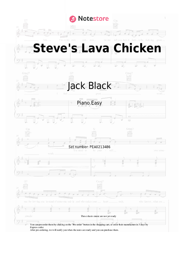Steve's Lava Chicken (A Minecraft Movie Soundtrack) - Jack Black Piano Sheet Music Easy - Piano.Easy