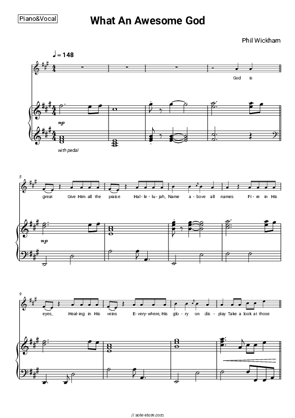 What An Awesome God - Phil Wickham Piano Sheet Music with the Voice part - Piano&Vocal