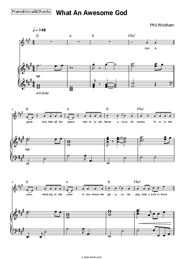 What An Awesome God - Phil Wickham Piano Sheet Music with the Vocal and Chords - Piano&Vocal&Chords