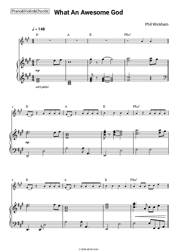 What An Awesome God - Phil Wickham Piano Sheet Music and Violin - Piano&Violin