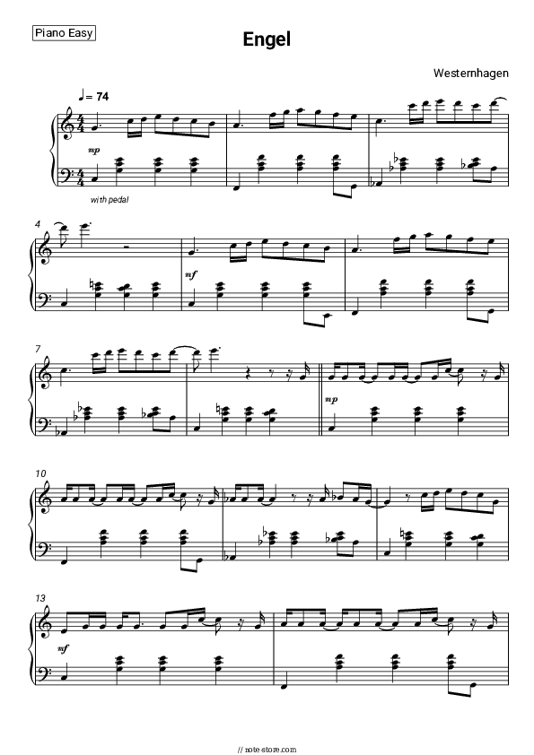 Engel - Westernhagen Piano Sheet Music Easy - Piano.Easy