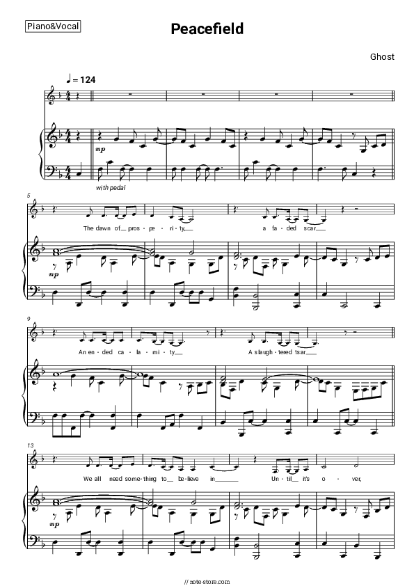 Peacefield - Ghost Piano Sheet Music with the Voice part - Piano&Vocal