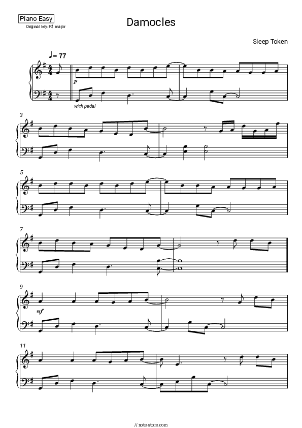Damocles - Sleep Token Piano Sheet Music Easy - Piano.Easy