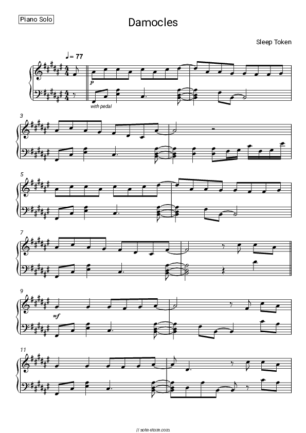 Damocles - Sleep Token Piano Sheet Music - Piano.Solo