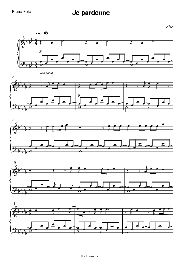 Je pardonne - ZAZ Piano Sheet Music - Piano.Solo