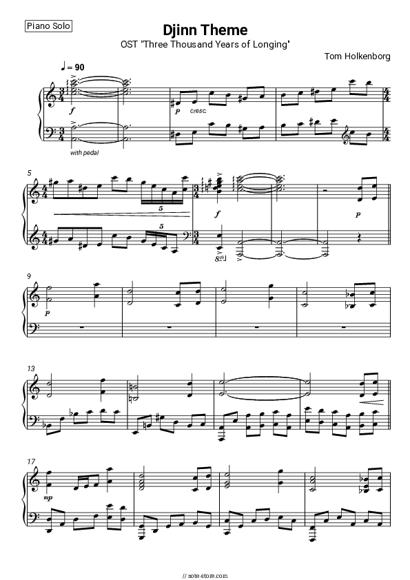 Djinn Theme (OST Three Thousand Years of Longing) - Tom Holkenborg Piano Sheet Music - Piano.Solo