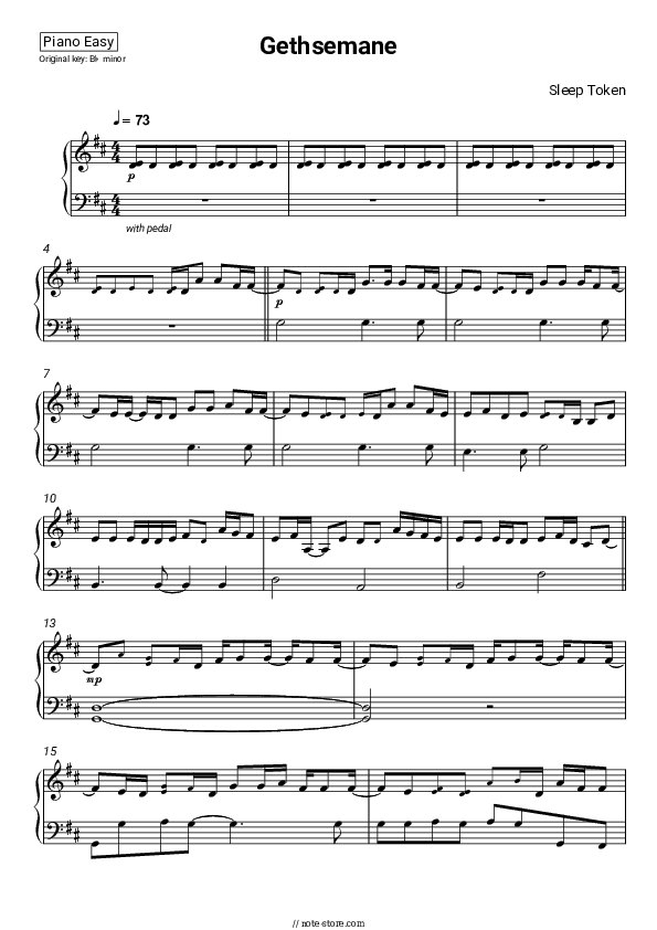 Gethsemane - Sleep Token Piano Sheet Music Easy - Piano.Easy